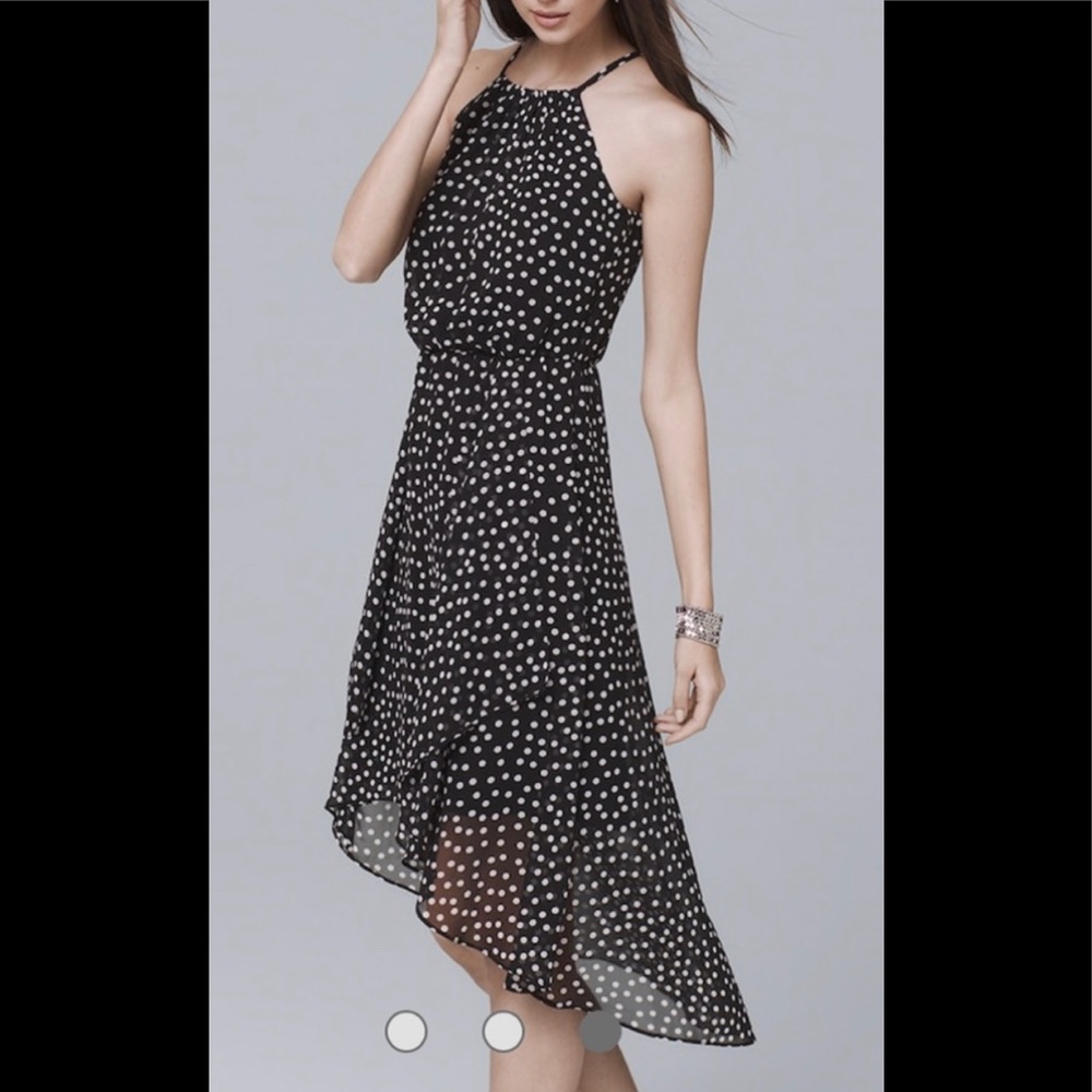 White House Black Market polka dot high low dress